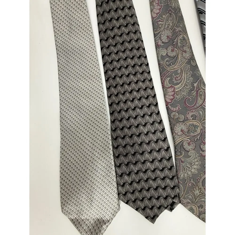 Designer Silk Tie Lot Silver Grey Geoffrey Beene Bill Blass Privado Murphy